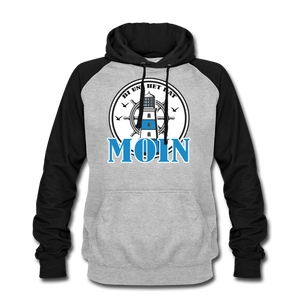 Baseball Hoodie BI UNS HET DAT MOIN | Norddeutscher Humor Unisex Baseball Hoodie - heather grey/black