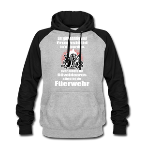 Baseball Hoodie DÜVELDEERNS FEUERWEHR | Norddeutscher Humor Unisex Baseball Hoodie - heather grey/black