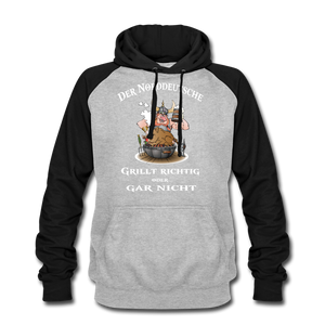 Baseball Hoodie DER NORDDEUTSCHE GRILLT | Norddeutscher Humor Unisex Baseball Hoodie - heather grey/black