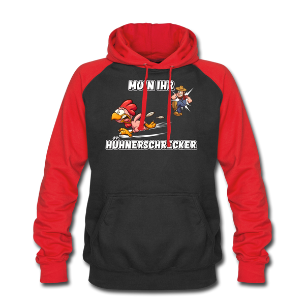 Baseball Hoodie MOIN IHR HÜHNERSCHRECKER | Norddeutscher Humor Unisex Baseball Hoodie - black/red
