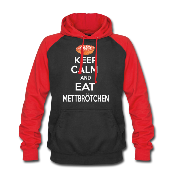 Baseball Hoodie KEEP CALM AND EAT METTBRÖTCHEN | Norddeutscher Humor Unisex Baseball Hoodie - black/red
