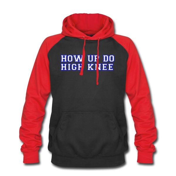 Baseball Hoodie HOW UP DO HIGH KNEE | Norddeutscher Humor Unisex Baseball Hoodie - black/red