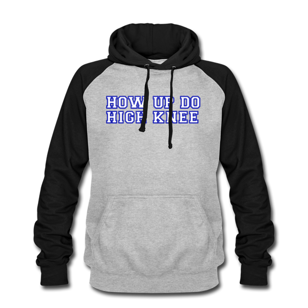 Baseball Hoodie HOW UP DO HIGH KNEE | Norddeutscher Humor  Unisex Baseball Hoodie - heather grey/black