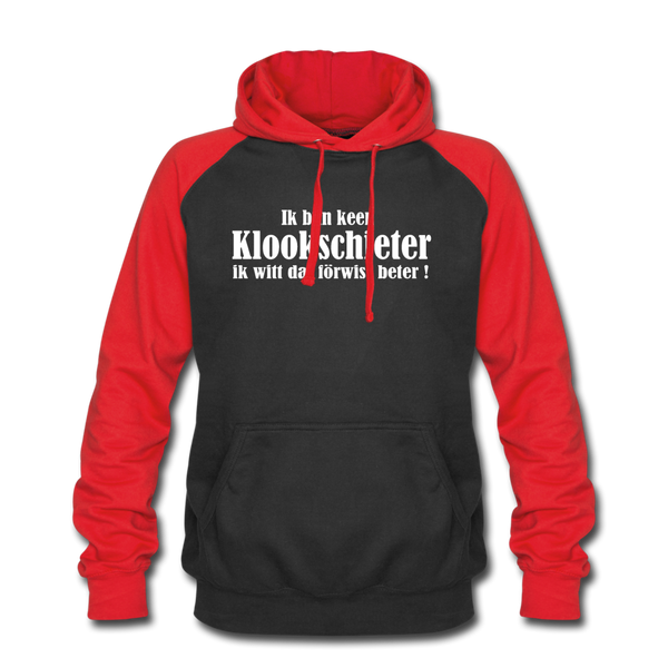Baseball Hoodie KLOOKSCHIETER | Norddeutscher Humor  Unisex Baseball Hoodie - black/red