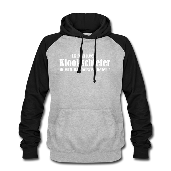 Baseball Hoodie KLOOKSCHIETER | Norddeutscher Humor Unisex Baseball Hoodie - heather grey/black