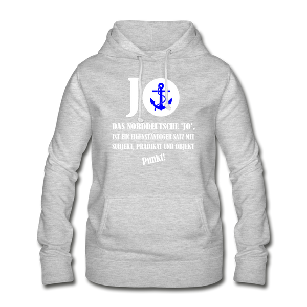 Damen Basic Hoodie DAS NORDDEUTSCHE JO | Norddeutscher Humor Frauen Hoodie - Hellgrau meliert