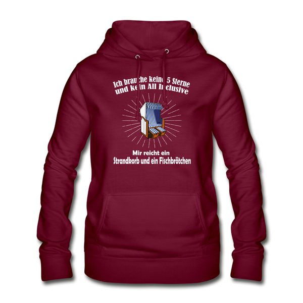 Damen Basic Hoodie STRANDKORB UND FISCHBRÖTCHEN | Norddeutscher Humor Frauen Hoodie - Bordeaux