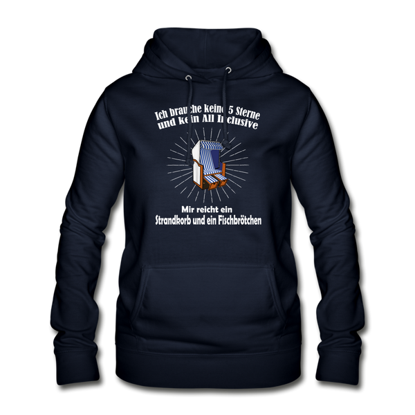 Damen Basic Hoodie STRANDKORB UND FISCHBRÖTCHEN | Norddeutscher Humor Frauen Hoodie - Navy