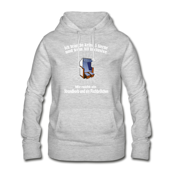 Damen Basic Hoodie STRANDKORB UND FISCHBRÖTCHEN | Norddeutscher Humor Frauen Hoodie - Hellgrau meliert