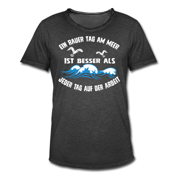 Herren Vintage T-Shirt EIN RAUER TAG AM MEER - Vintage Schwarz