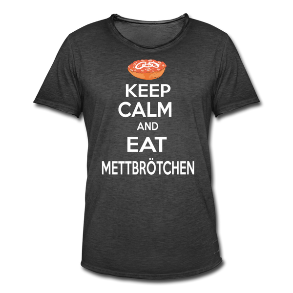 Herren Vintage T-Shirt KEEP CALM AND EAT METTBRÖTCHEN - Vintage Schwarz