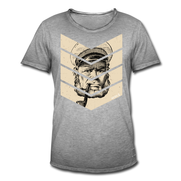 Herren Vintage T-Shirt MOIN KAPITÄN BEIGE - Vintage Grau