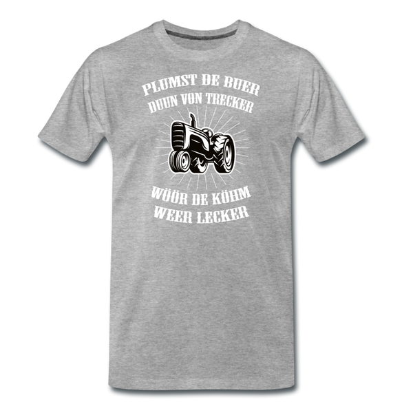 Herren  Premium T-Shirt PLUMST DER BUER PLATTDEUTSCH - Grau meliert