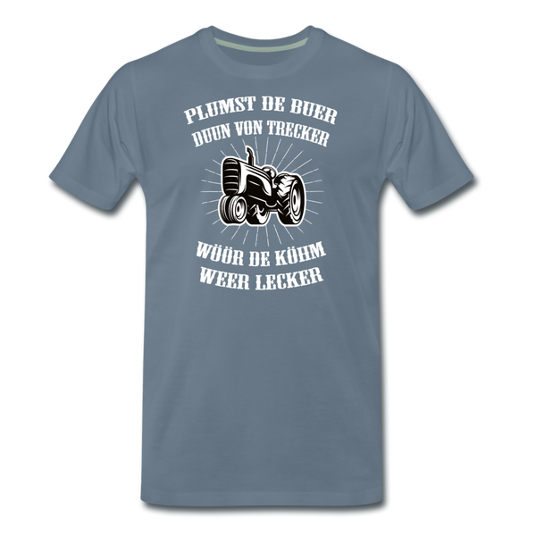 Herren  Premium T-Shirt PLUMST DER BUER PLATTDEUTSCH - Blaugrau