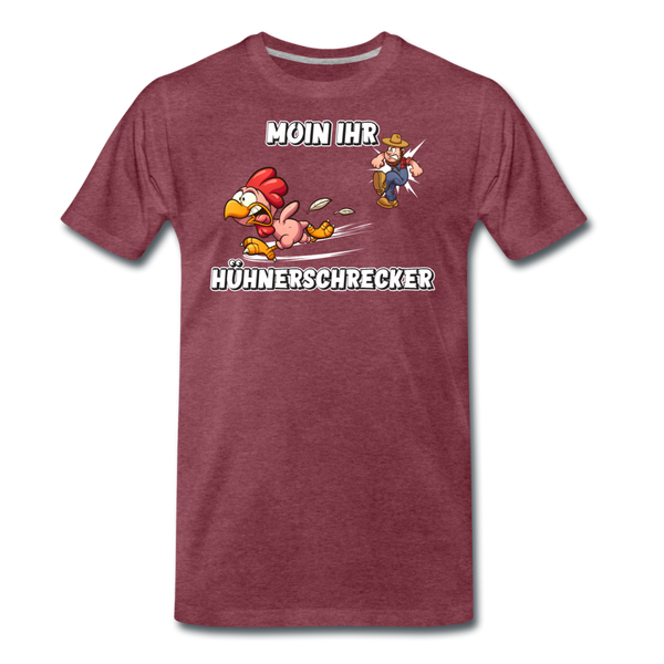 Herren Premium T-Shirt MOIN IHR HÜHNERSCHRECKER - Bordeauxrot meliert