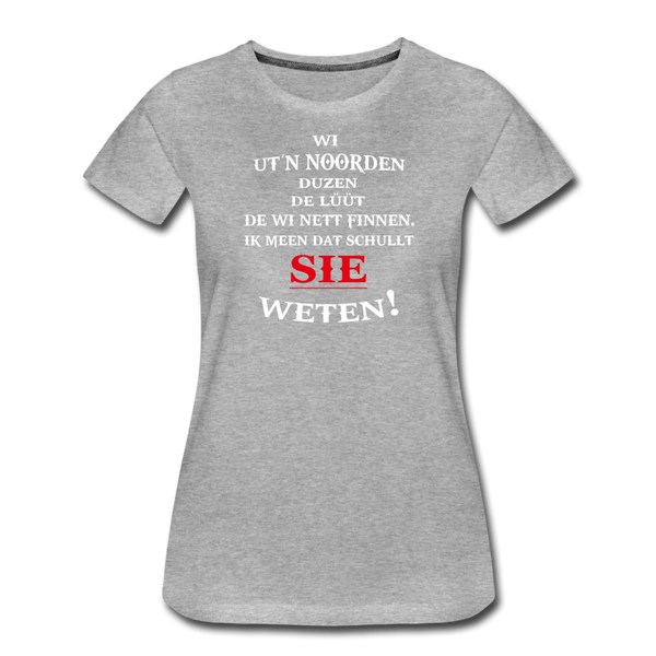 Damen Premium T-Shirt DUZEN PLATTDEUTSCH - Grau meliert