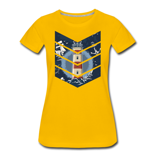 Damen Premium T-Shirt SEGELSCHIFF, MÖWEN UND MEER - Sonnengelb