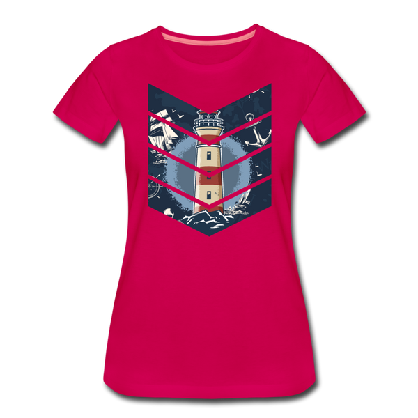 Damen Premium T-Shirt SEGELSCHIFF, MÖWEN UND MEER - dunkles Pink