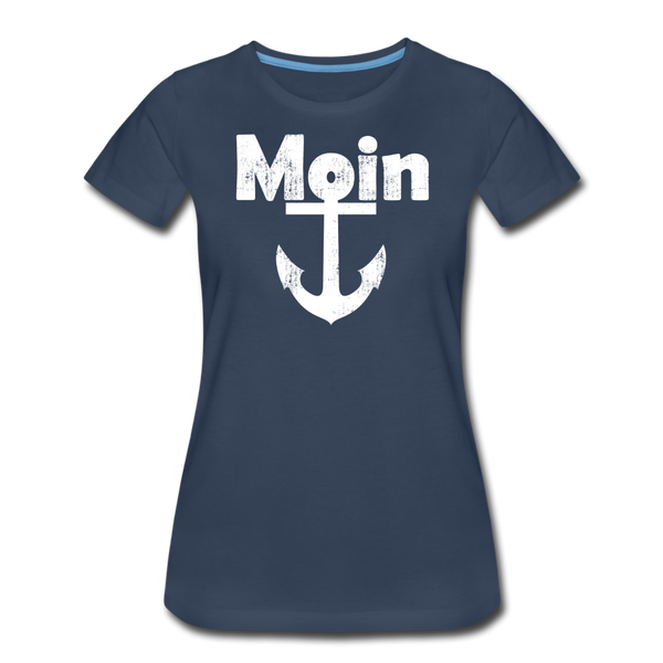 Damen Premium T-Shirt MOIN ANKER WEIß - Navy