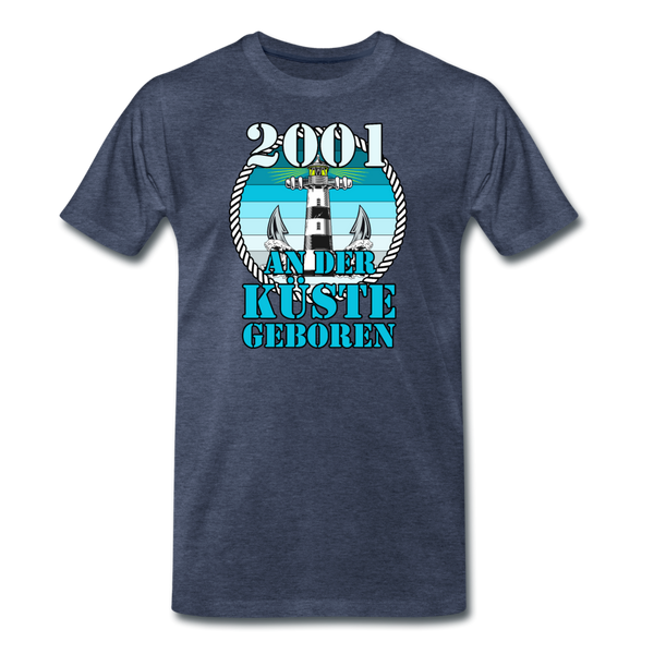 Männer Premium T-Shirt 2001 AN DER KÜSTE GEBOREN - Blau meliert