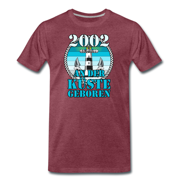 Männer Premium T-Shirt 2002 AN DER KÜSTE GEBOREN - Bordeauxrot meliert