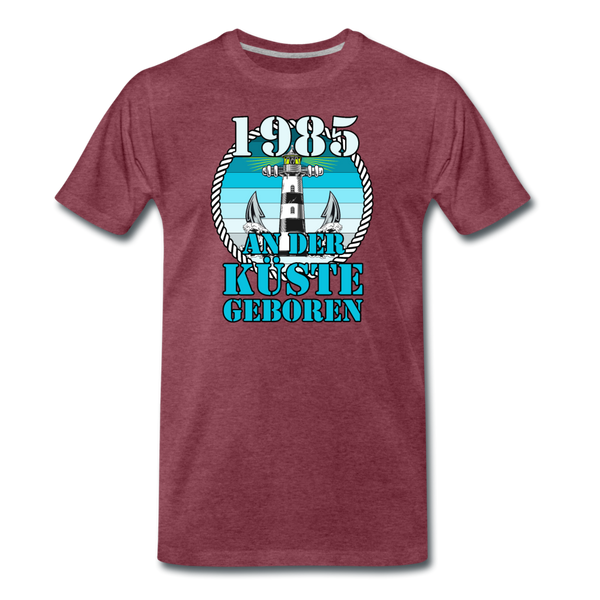 Männer Premium T-Shirt 1985 AN DER KÜSTE GEBOREN - Bordeauxrot meliert
