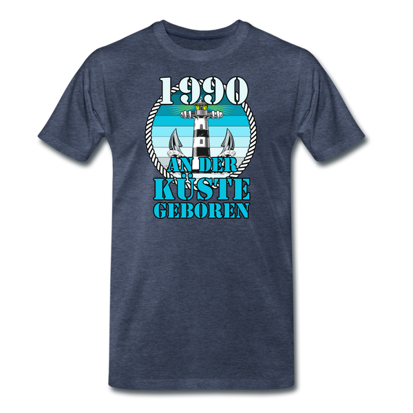 Männer Premium T-Shirt 1990 AN DER KÜSTE GEBOREN - Blau meliert