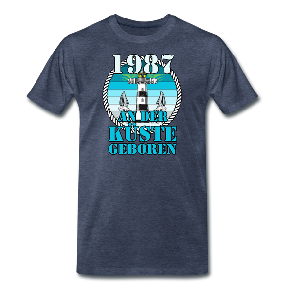 Männer Premium T-Shirt 1987 AN DER KÜSTE GEBOREN - Blau meliert
