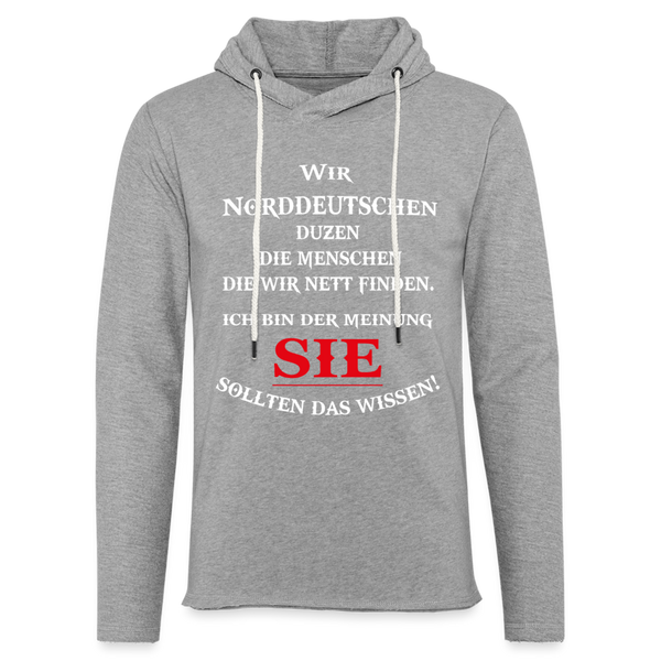 Leichtes Kapuzensweatshirt Unisex DUZEN NORDDEUTSCH | Norddeutscher Humor - Grau meliert
