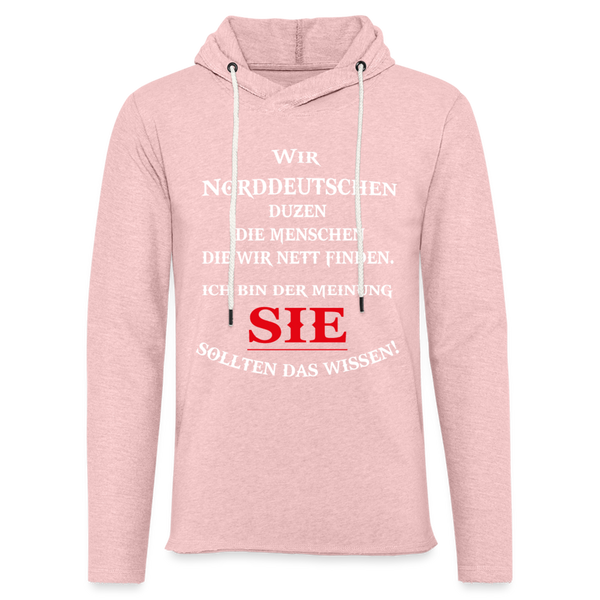 Leichtes Kapuzensweatshirt Unisex DUZEN NORDDEUTSCH | Norddeutscher Humor - Rosa-Creme meliert